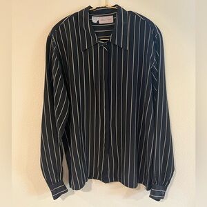 Vintage black and tan 100% silk pinstripe shirt